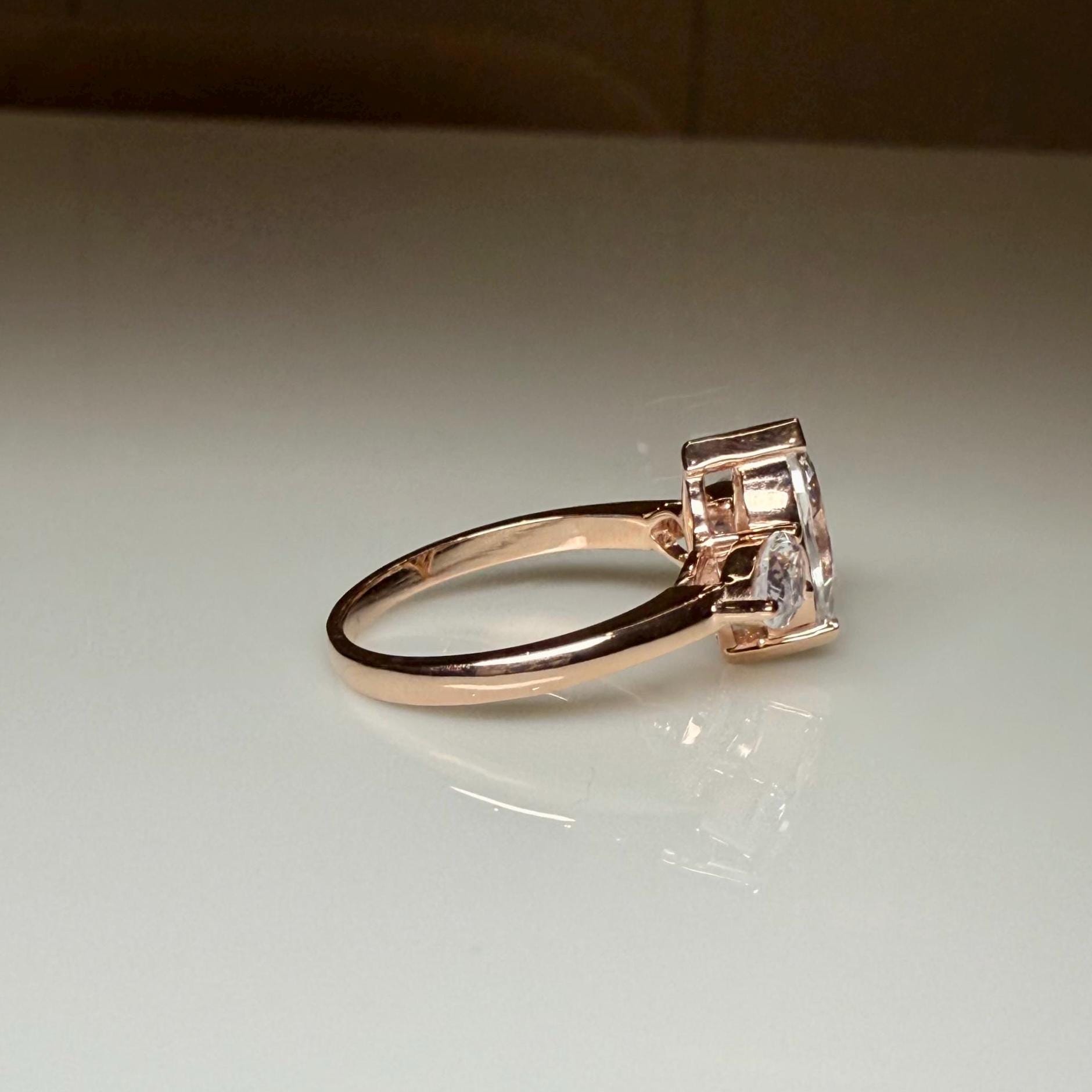Marquise Lab Grown Diamond Three Stone 14K Gold Engagement Ring