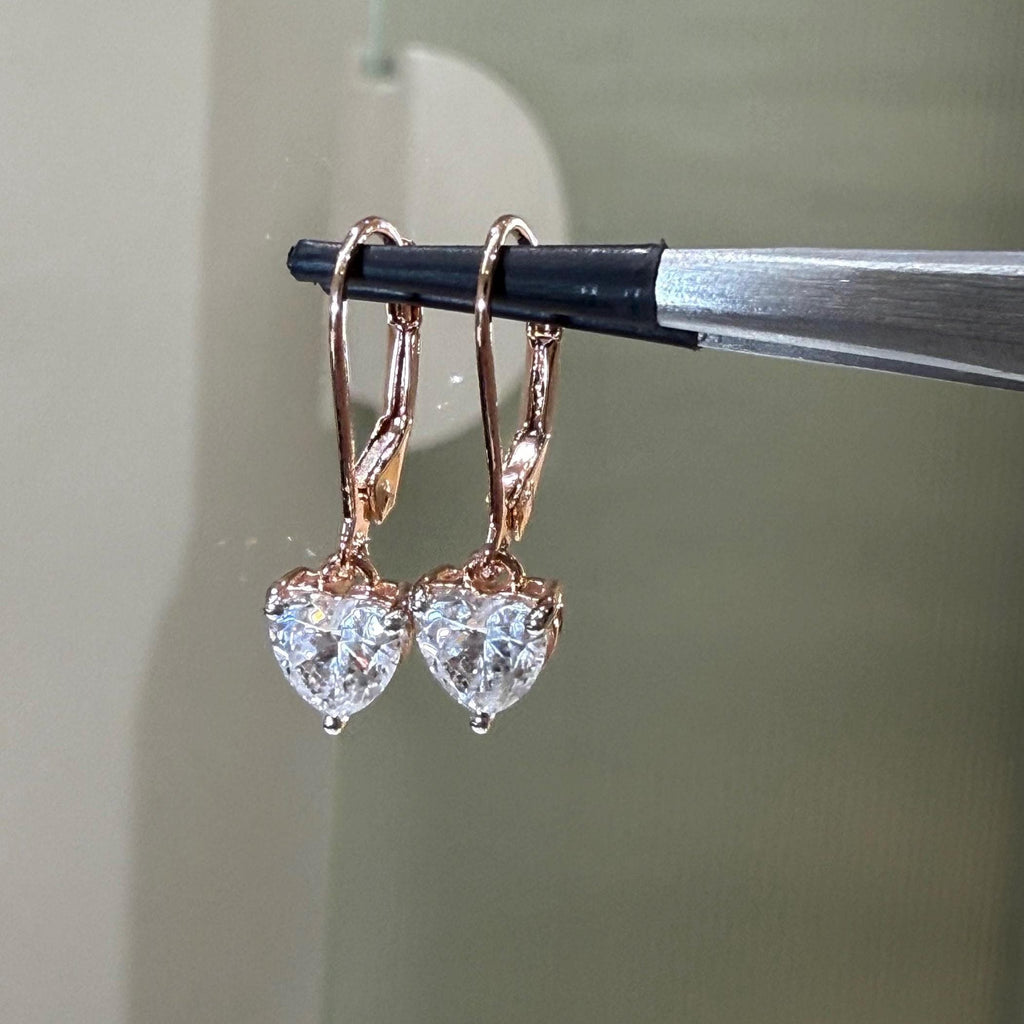 14K Solid Gold Heart Lab Grown Diamond Dangle Earrings: IGI Certified