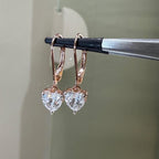 14K Solid Gold Heart Lab Grown Diamond Dangle Earrings: IGI Certified