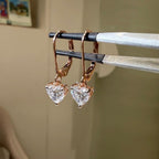 14K Solid Gold Heart Lab Grown Diamond Dangle Earrings: IGI Certified