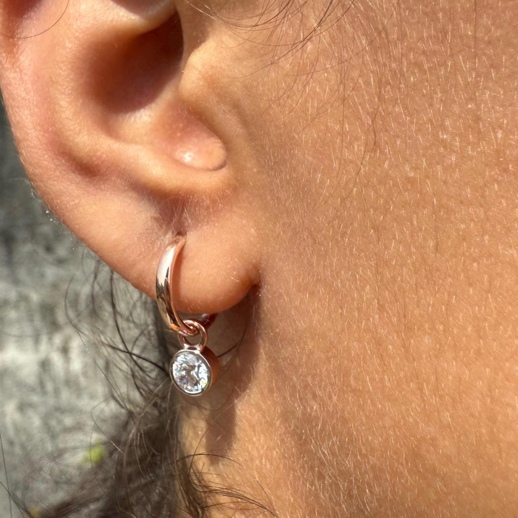 14K Gold Lab Grown Diamond Huggie Earrings: Detachable Dangle Drop