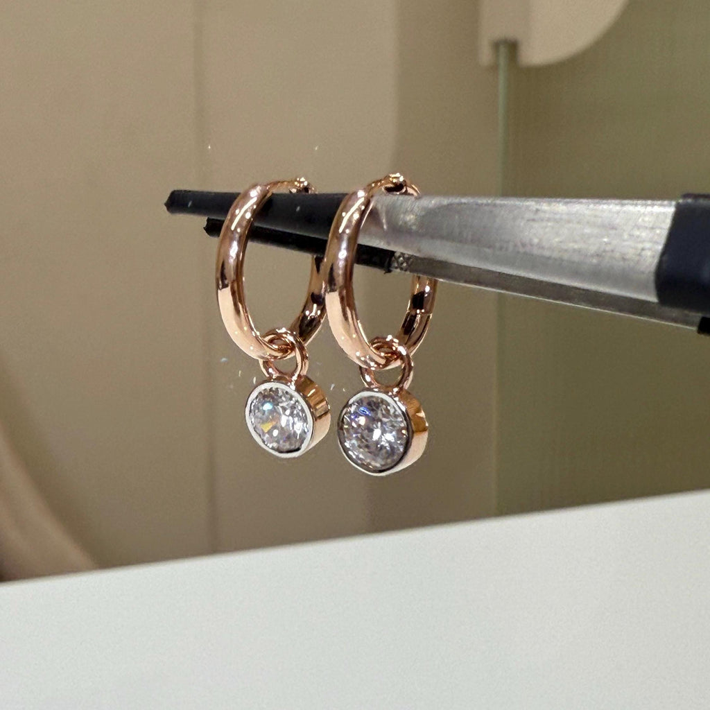 14K Gold Lab Grown Diamond Huggie Earrings: Detachable Dangle Drop