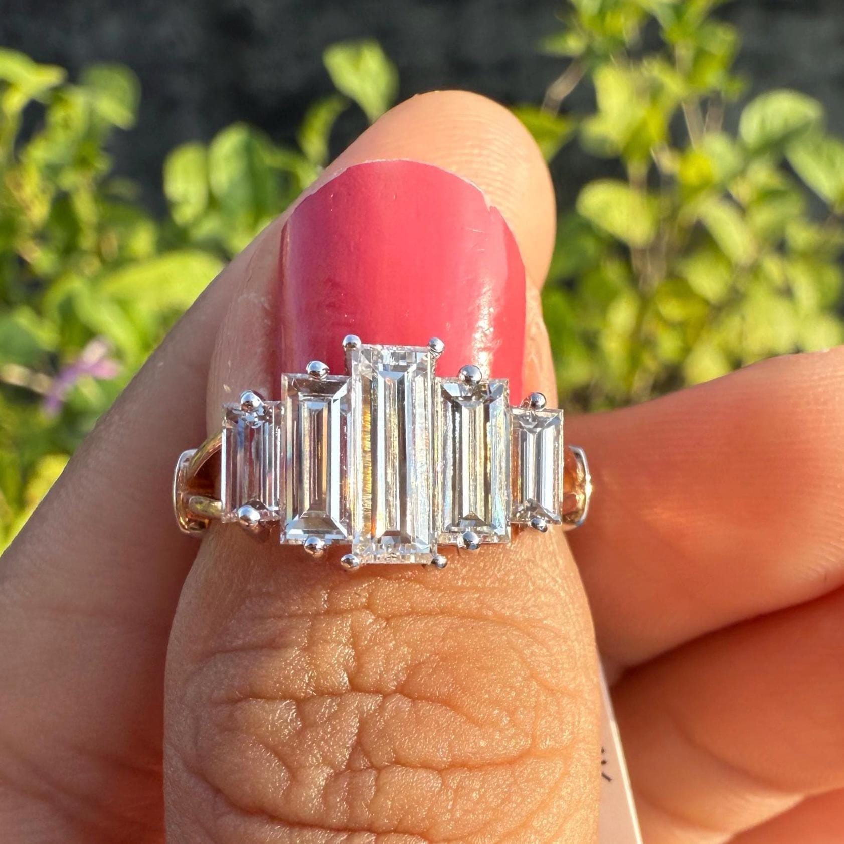 Baguette Lab Grown Diamond Ring | 14K Gold Five Stone Engagement Ring
