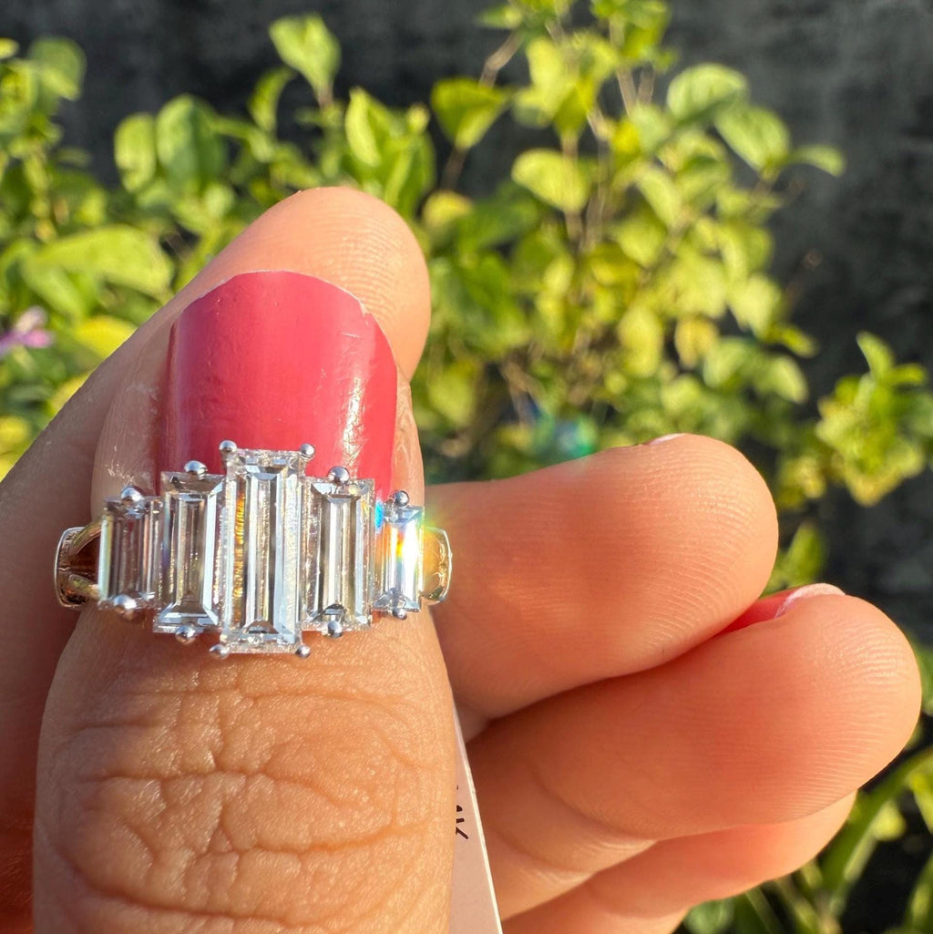 Baguette Lab Grown Diamond Ring | 14K Gold Five Stone Engagement Ring