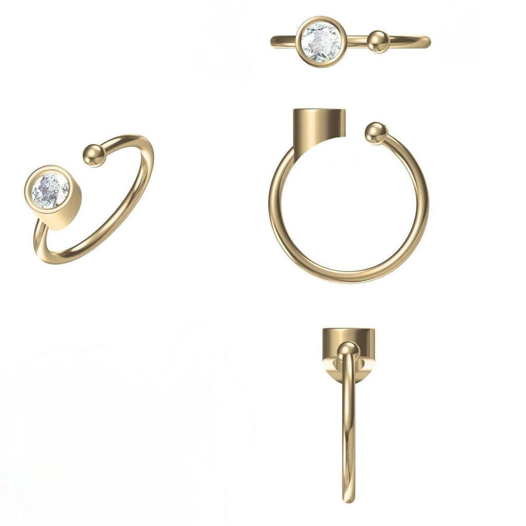 Lab Grown Diamond Open Ring: 14K Gold Bezel Cuff Ring