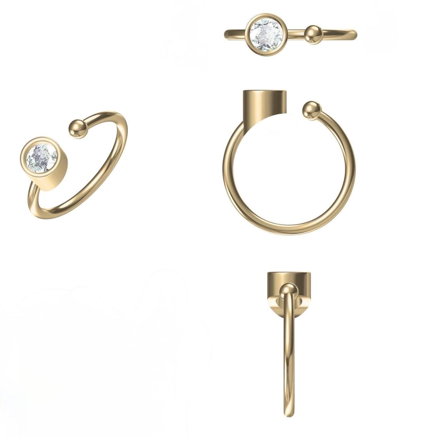 Lab Grown Diamond Open Ring: 14K Gold Bezel Cuff Ring