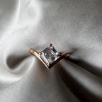Asscher Cut Lab Grown Diamond Ring: 14K Gold V-Shank Solitaire, IGI Certified