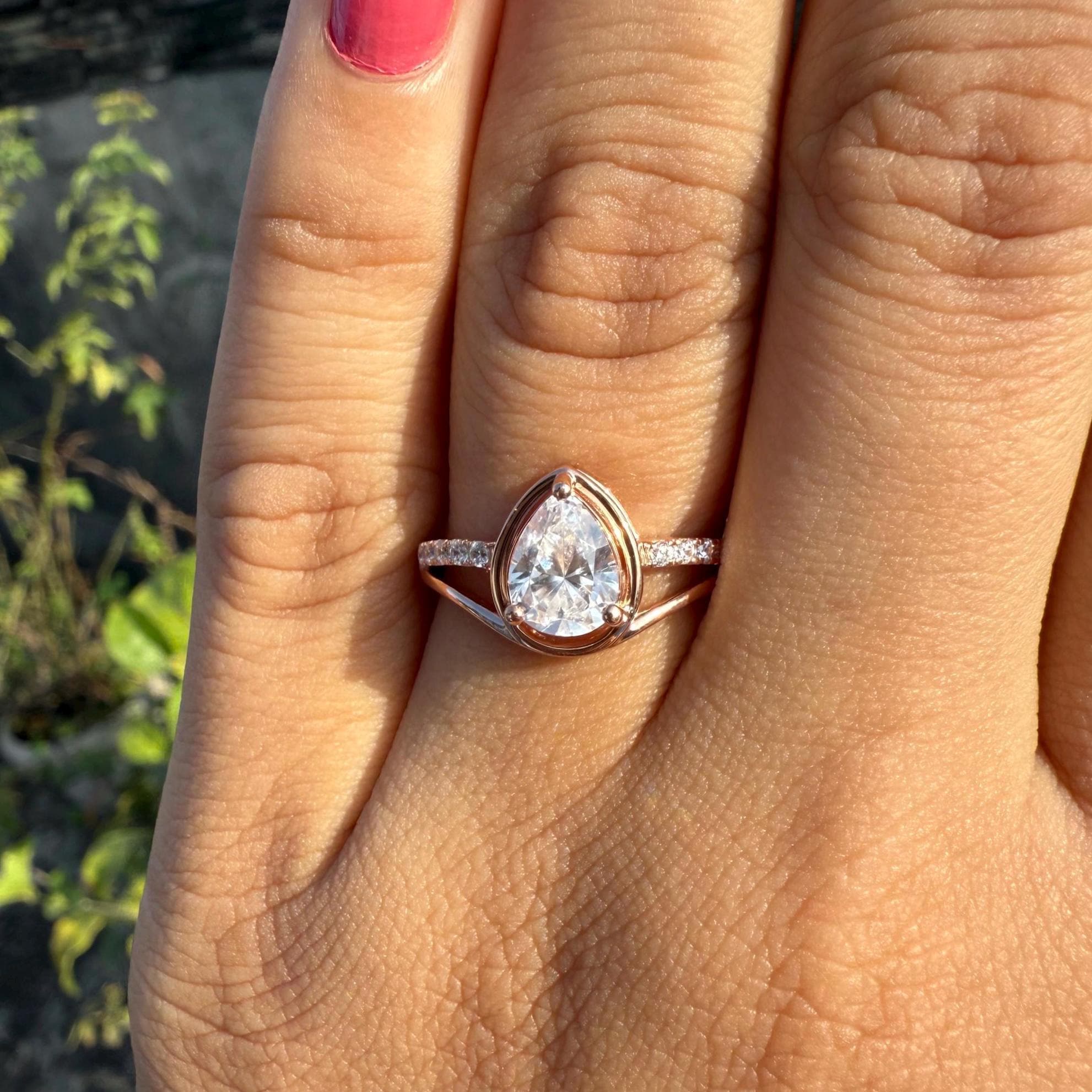 Pear Cut 1.60 CTW Lab Grown Diamond Engagement Ring: 14K Gold Split Shank