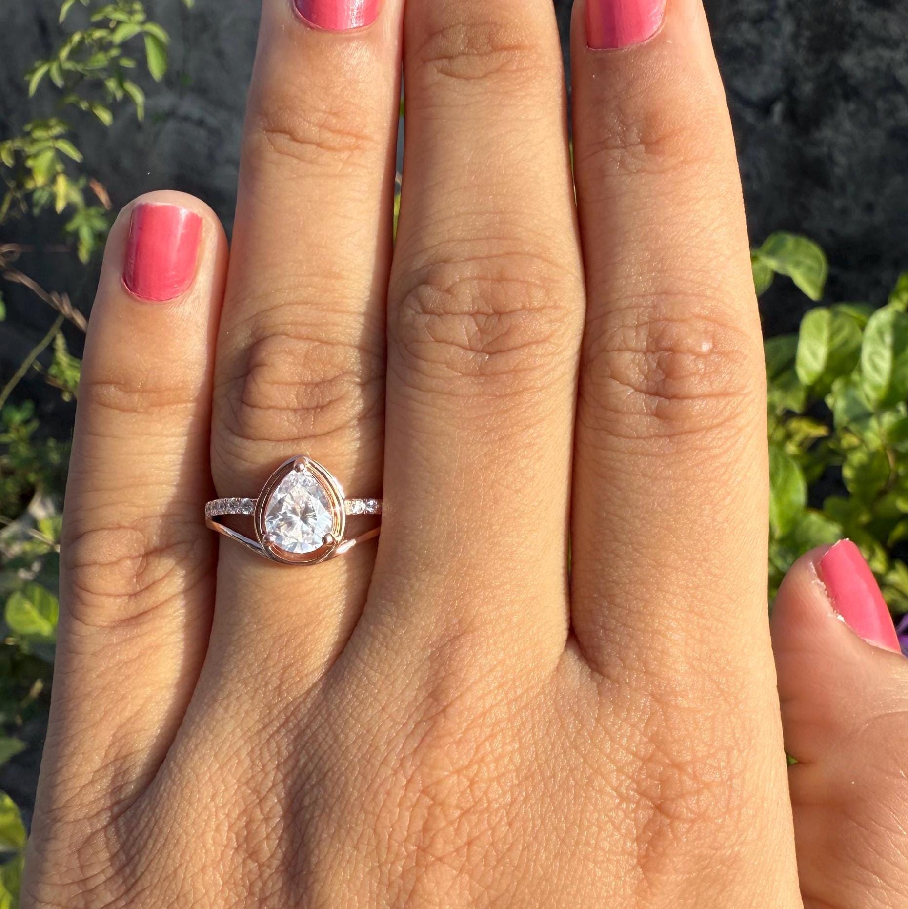 Pear Cut 1.60 CTW Lab Grown Diamond Engagement Ring: 14K Gold Split Shank