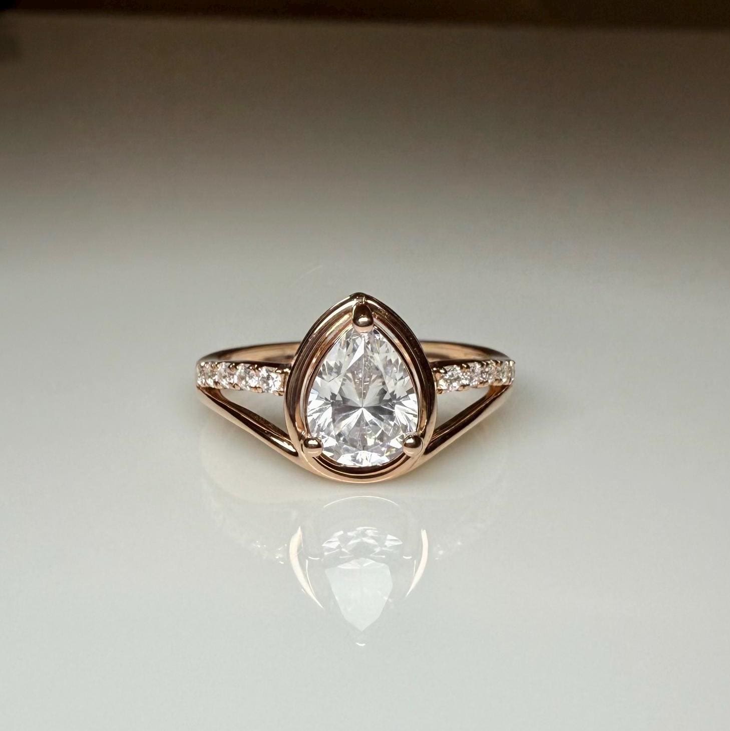 Pear Cut 1.60 CTW Lab Grown Diamond Engagement Ring: 14K Gold Split Shank