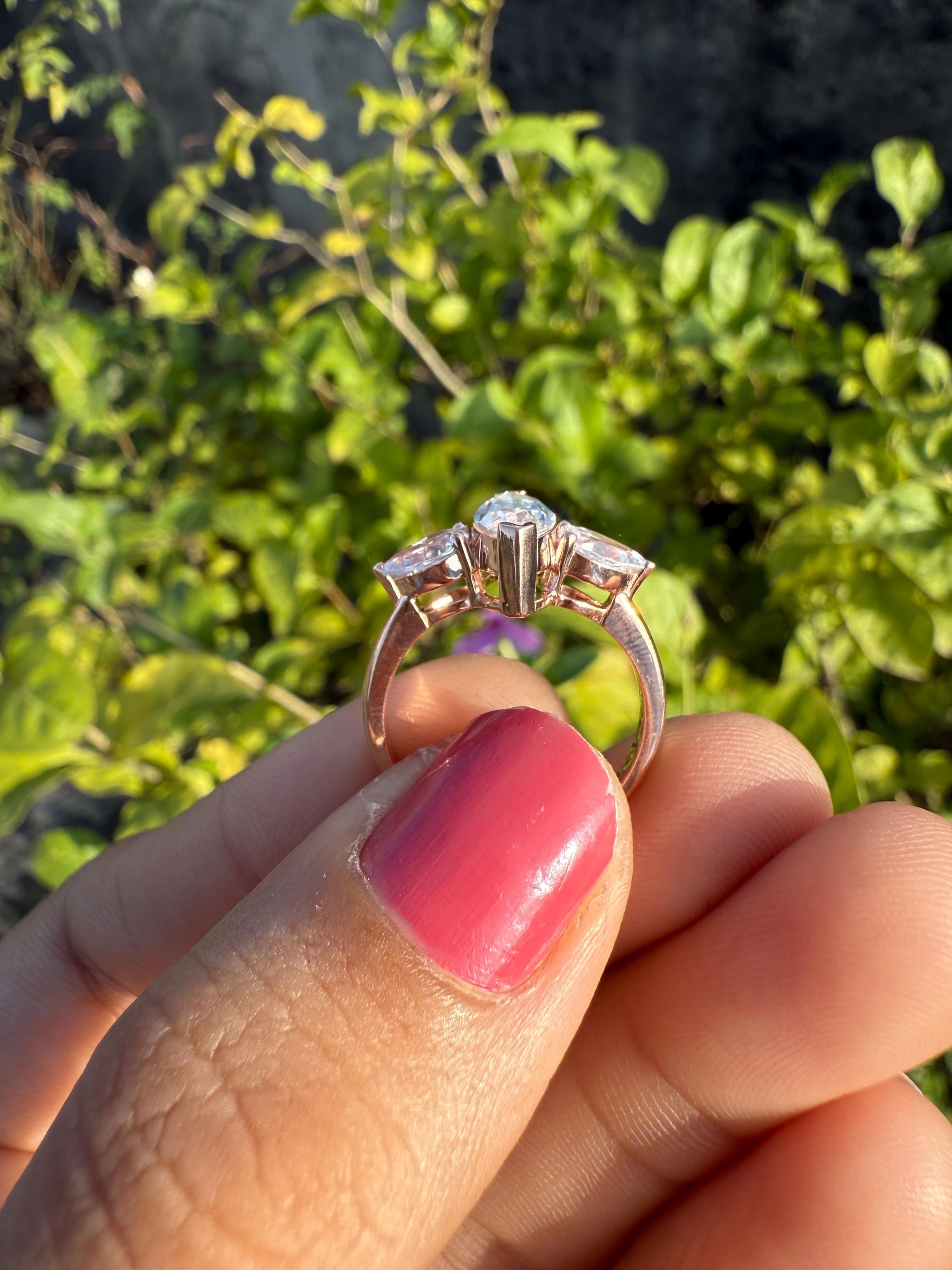 Marquise Lab Grown Diamond Three Stone 14K Gold Engagement Ring