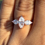 Marquise Lab Grown Diamond Three Stone 14K Gold Engagement Ring