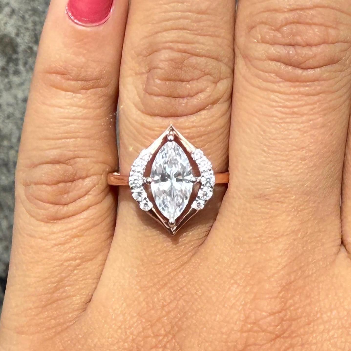 Marquise Lab Grown Diamond Engagement Ring: 14K Gold Halo Design, IGI Certified