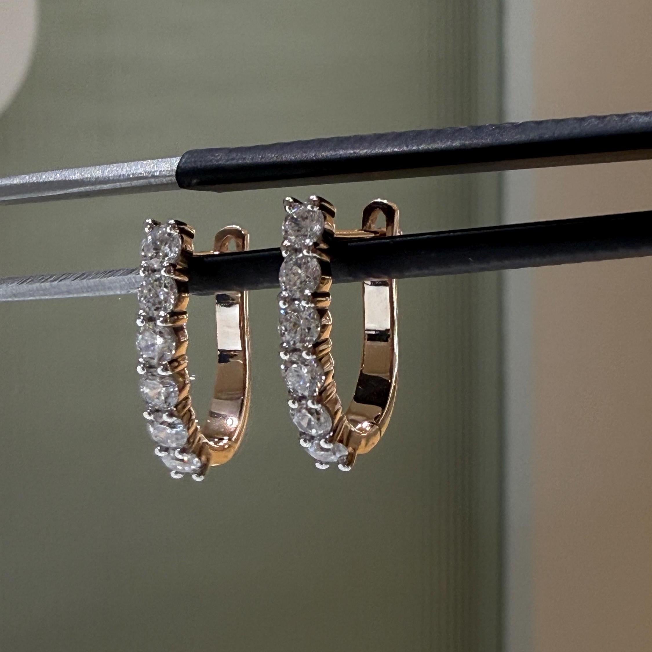 14K Gold Lab Grown Diamond Hoop Earrings | U-Shape Huggies