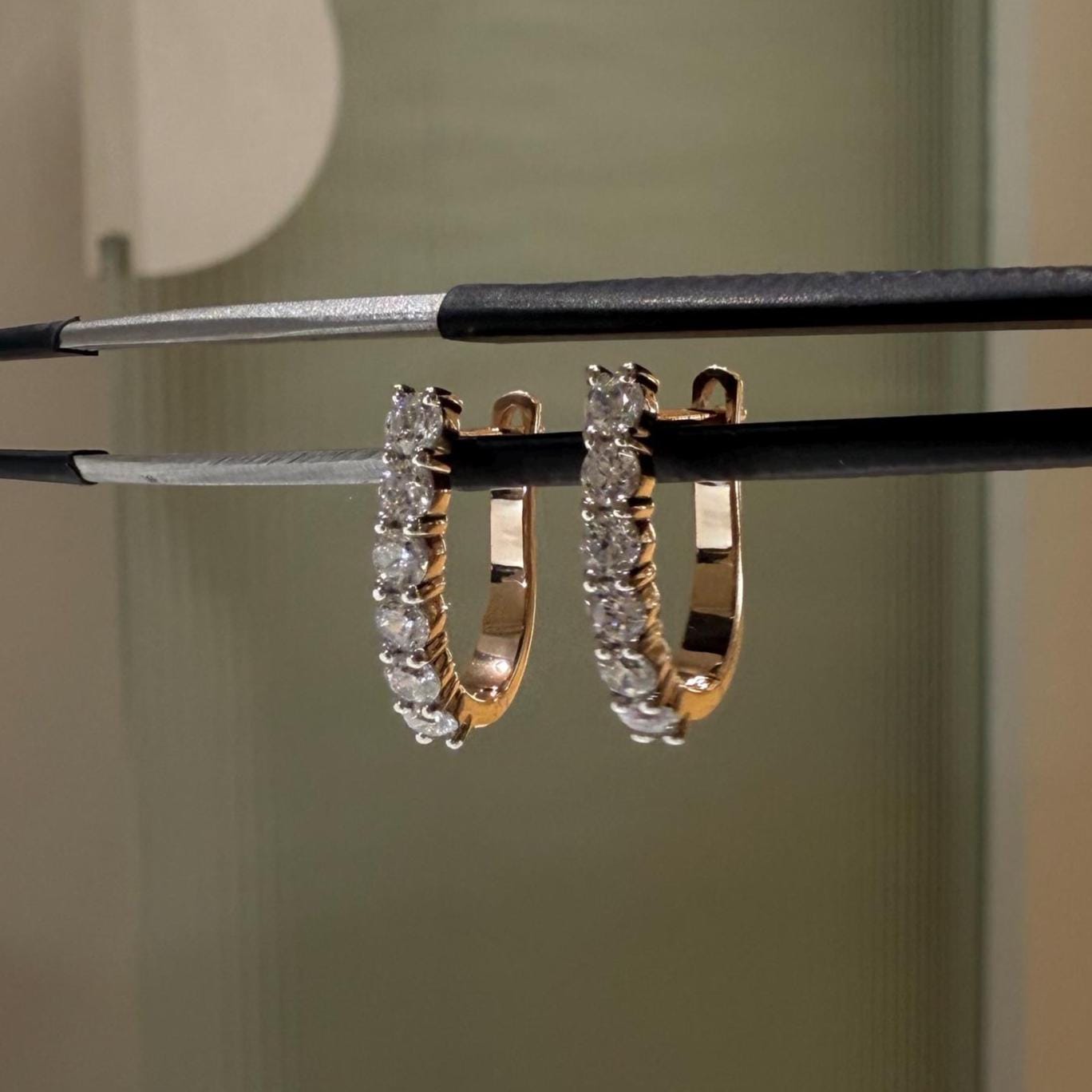14K Gold Lab Grown Diamond Hoop Earrings | U-Shape Huggies