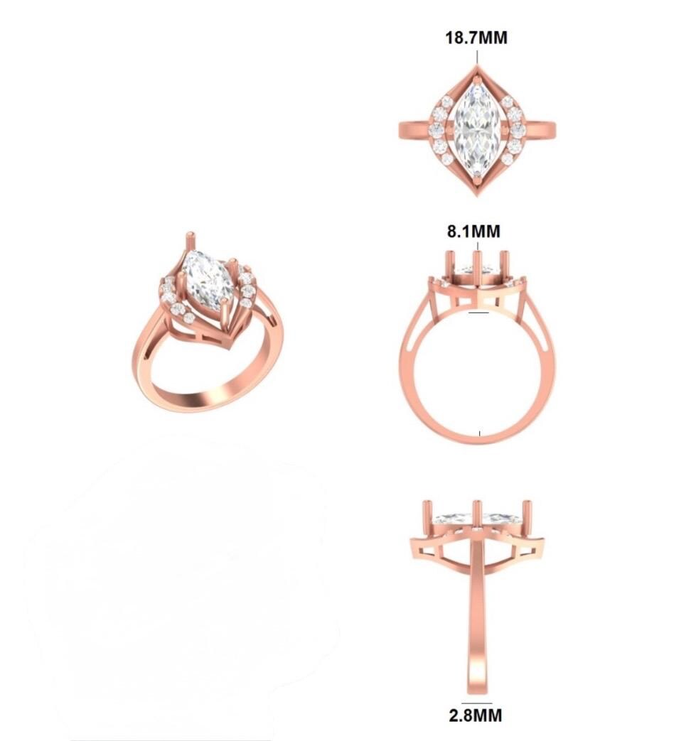 Marquise Lab Grown Diamond Engagement Ring: 14K Gold Halo Design, IGI Certified