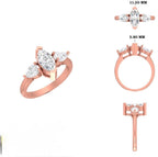 Marquise Lab Grown Diamond Three Stone 14K Gold Engagement Ring
