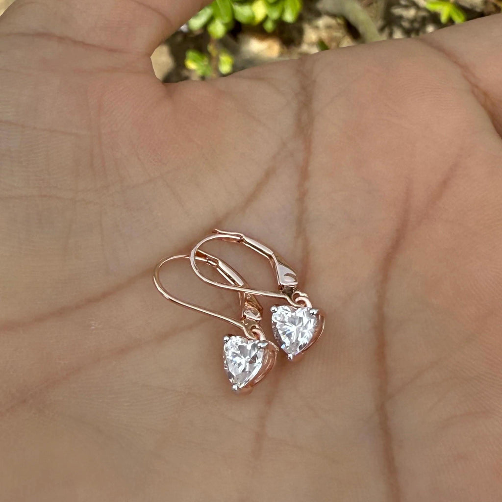 14K Solid Gold Heart Lab Grown Diamond Dangle Earrings: IGI Certified