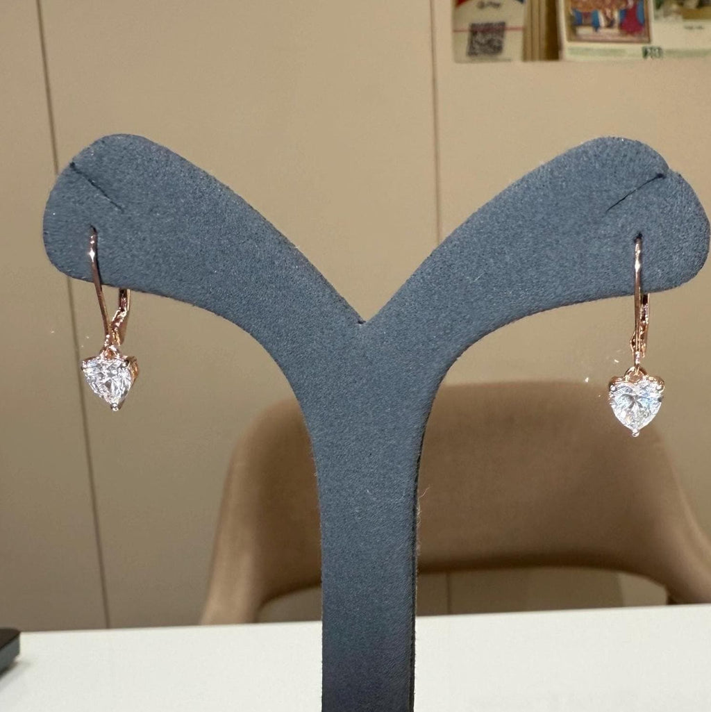 14K Solid Gold Heart Lab Grown Diamond Dangle Earrings: IGI Certified
