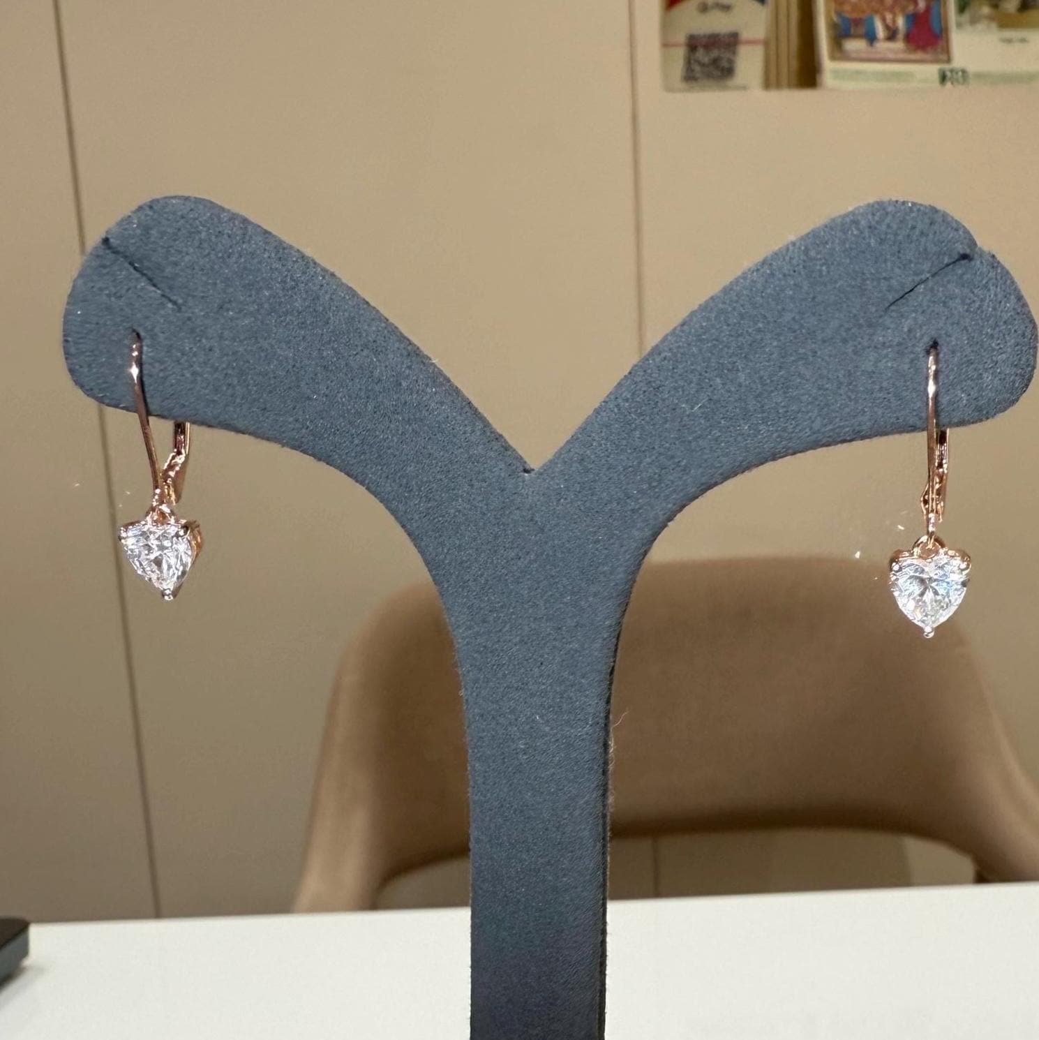 14K Solid Gold Heart Lab Grown Diamond Dangle Earrings: IGI Certified