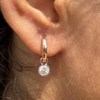 14K Gold Lab Grown Diamond Huggie Earrings: Detachable Dangle Drop