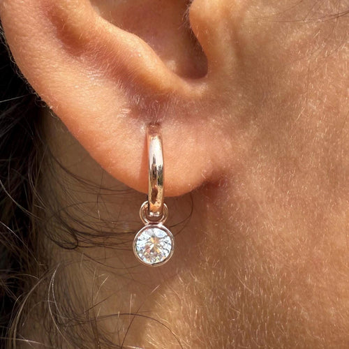 14K Gold Lab Grown Diamond Huggie Earrings: Detachable Dangle Drop