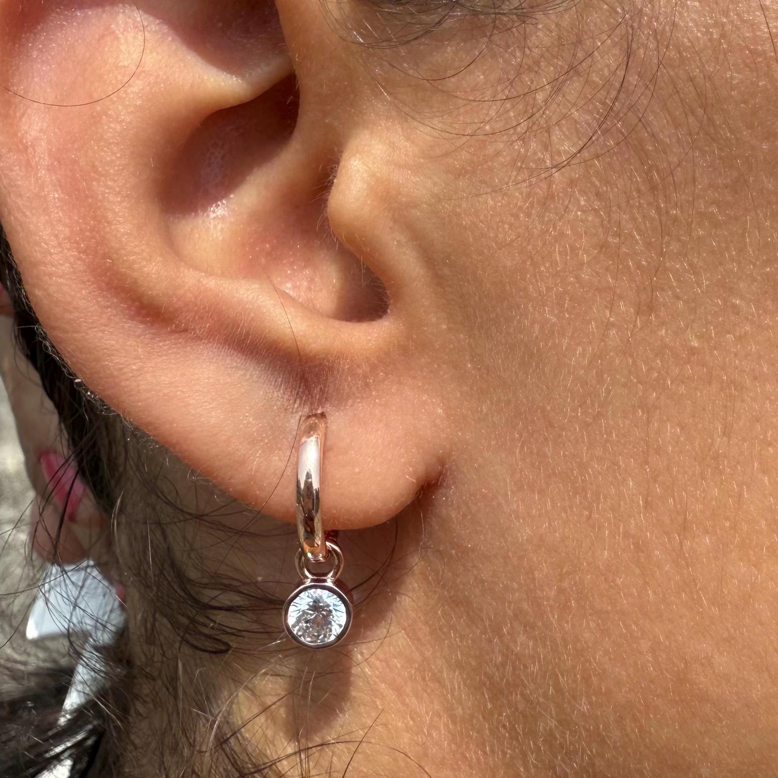 14K Gold Lab Grown Diamond Huggie Earrings: Detachable Dangle Drop