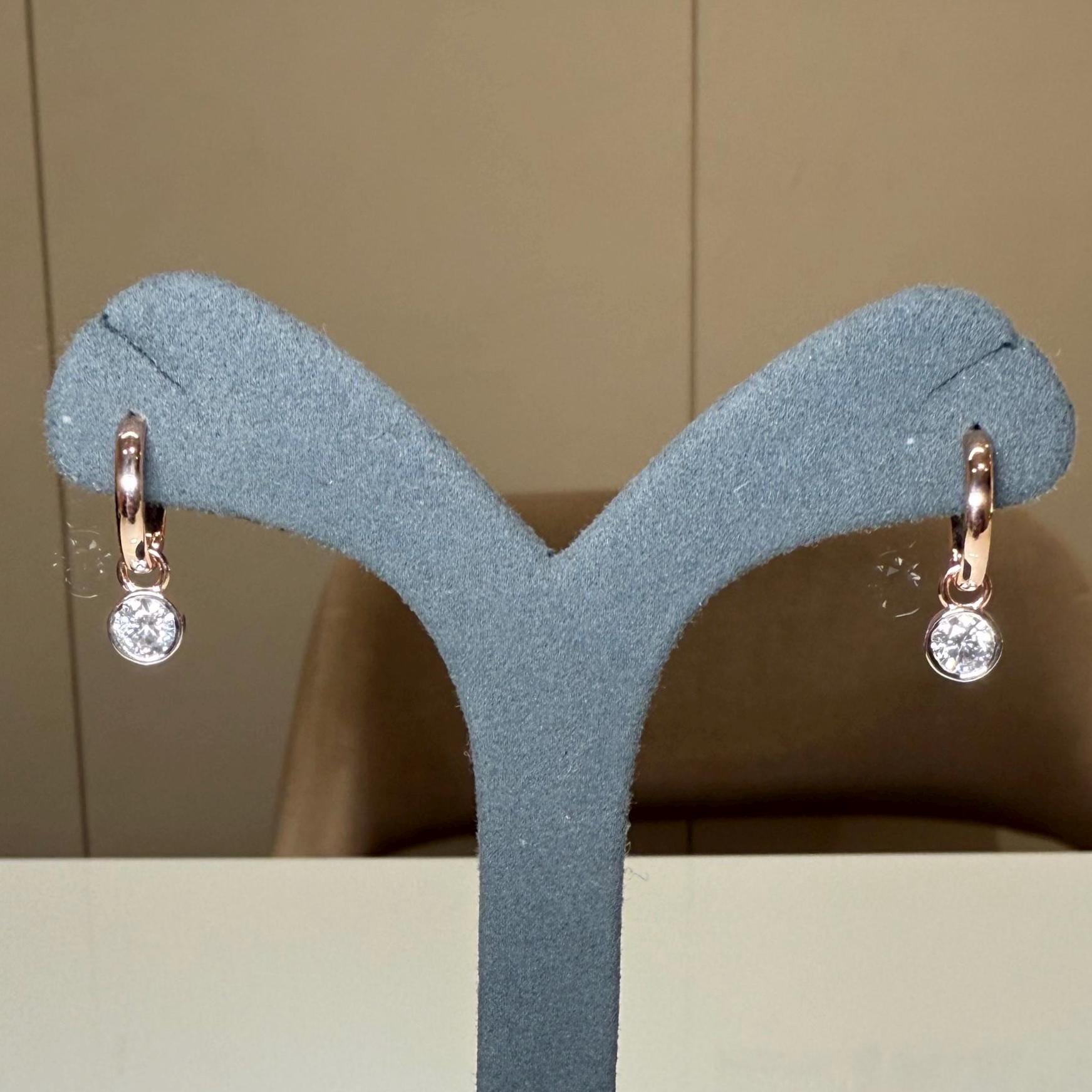 14K Gold Lab Grown Diamond Huggie Earrings: Detachable Dangle Drop