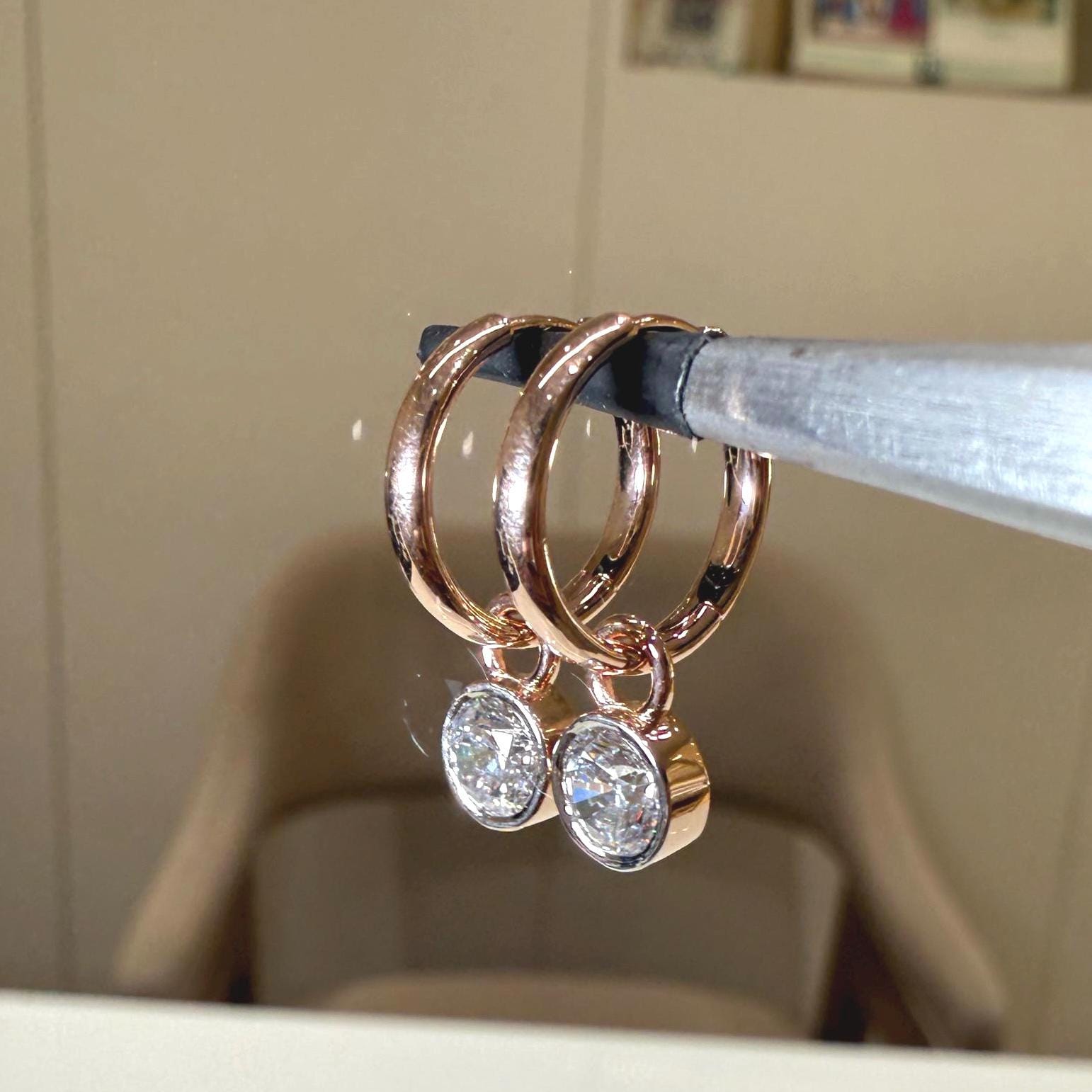 14K Gold Lab Grown Diamond Huggie Earrings: Detachable Dangle Drop