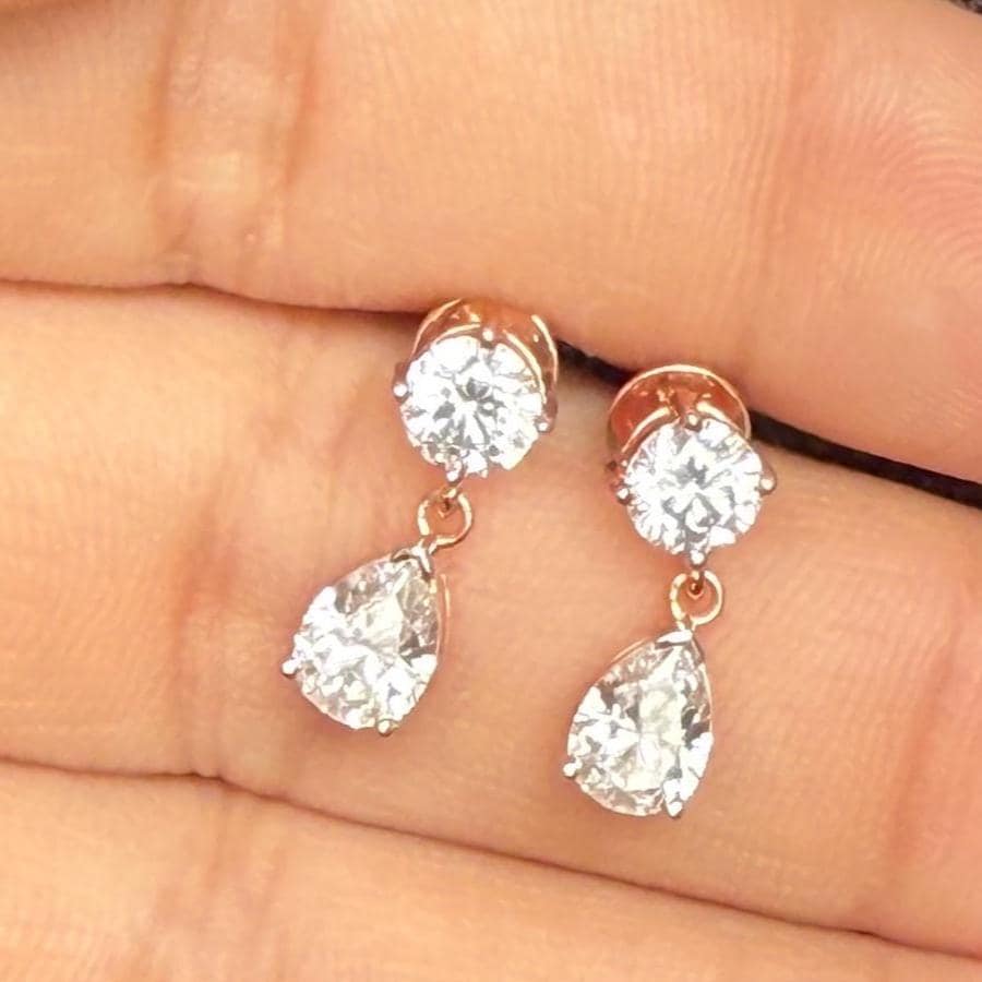 Lab Grown Diamond Dangle Earrings | 14K Gold Pear & Round Cut