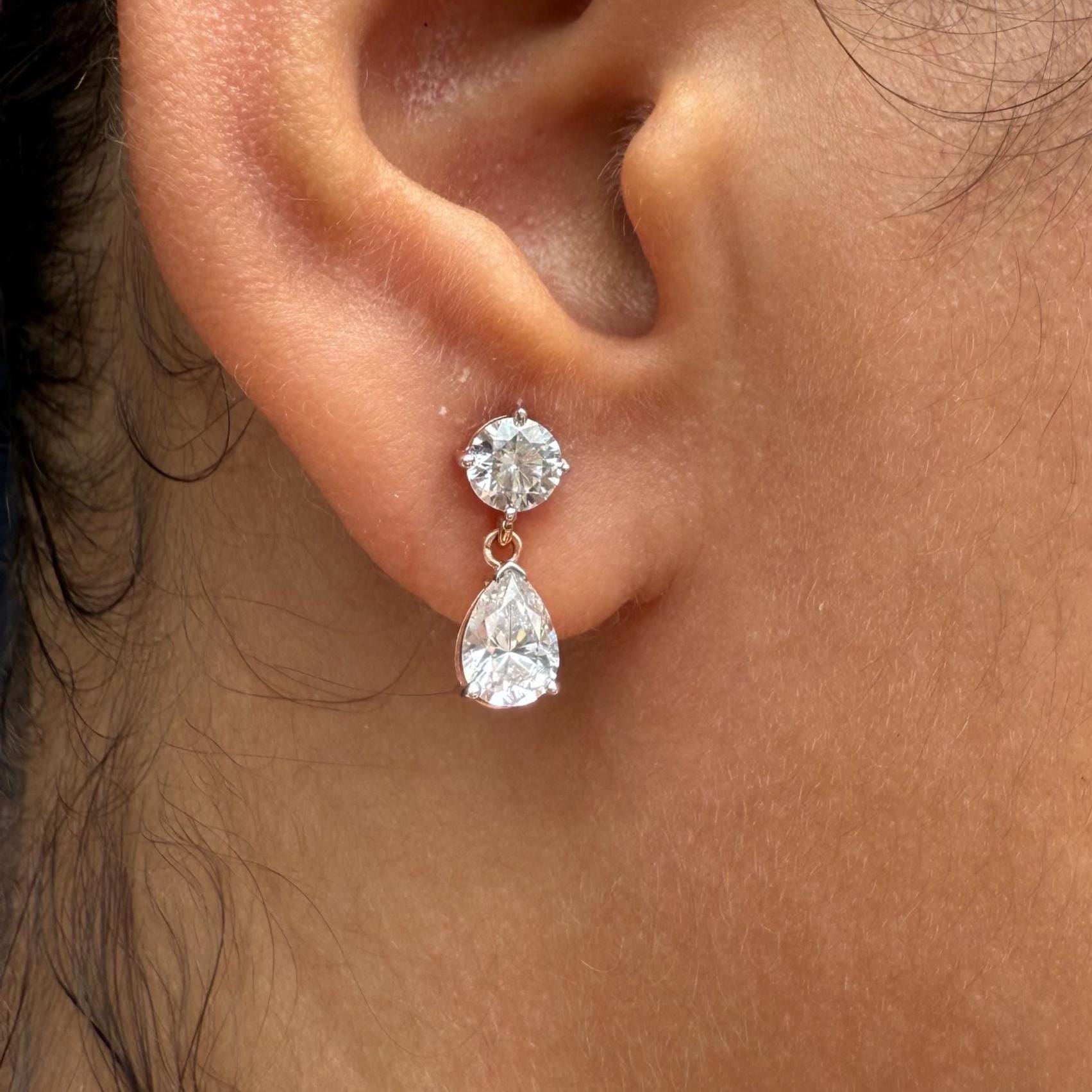 Lab Grown Diamond Dangle Earrings | 14K Gold Pear & Round Cut