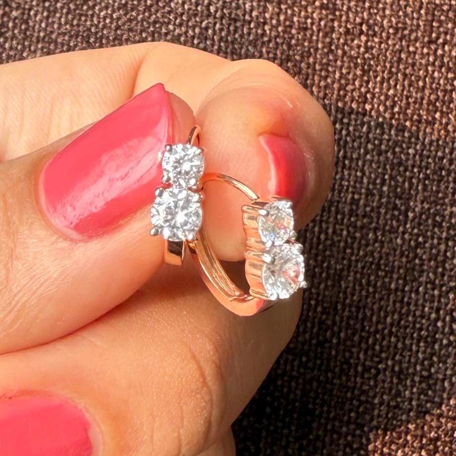 14K Gold Lab Grown Diamond Hoop Earrings | Huggie Earrings