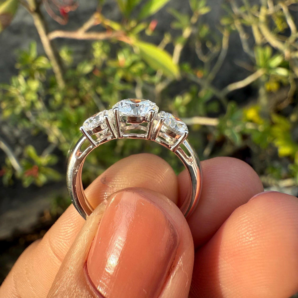 2.50Ct Lab Grown Diamond Three Stone 14K Gold Engagement Ring