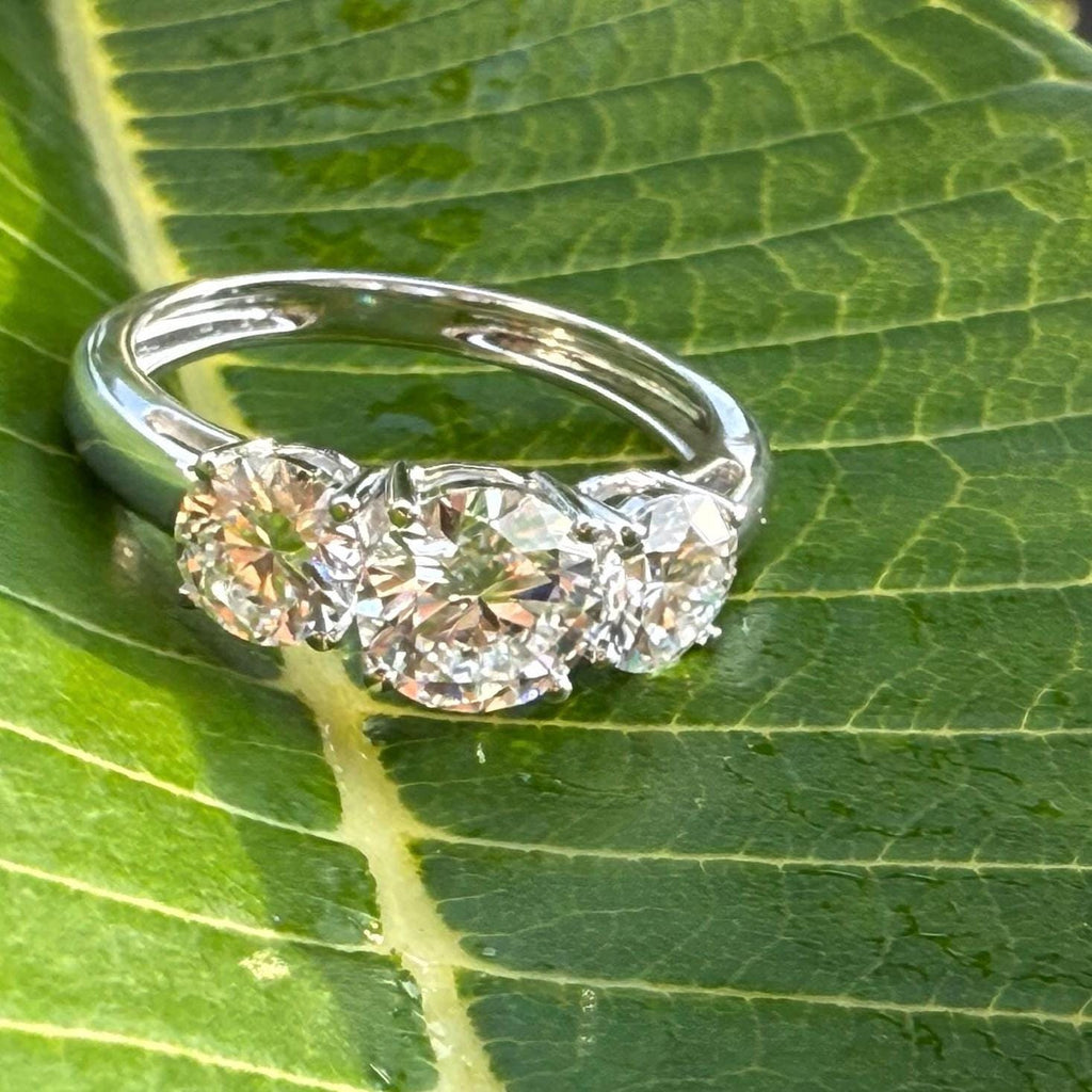 2.50Ct Lab Grown Diamond Three Stone 14K Gold Engagement Ring