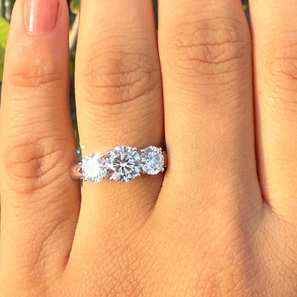 2.50Ct Lab Grown Diamond Three Stone 14K Gold Engagement Ring