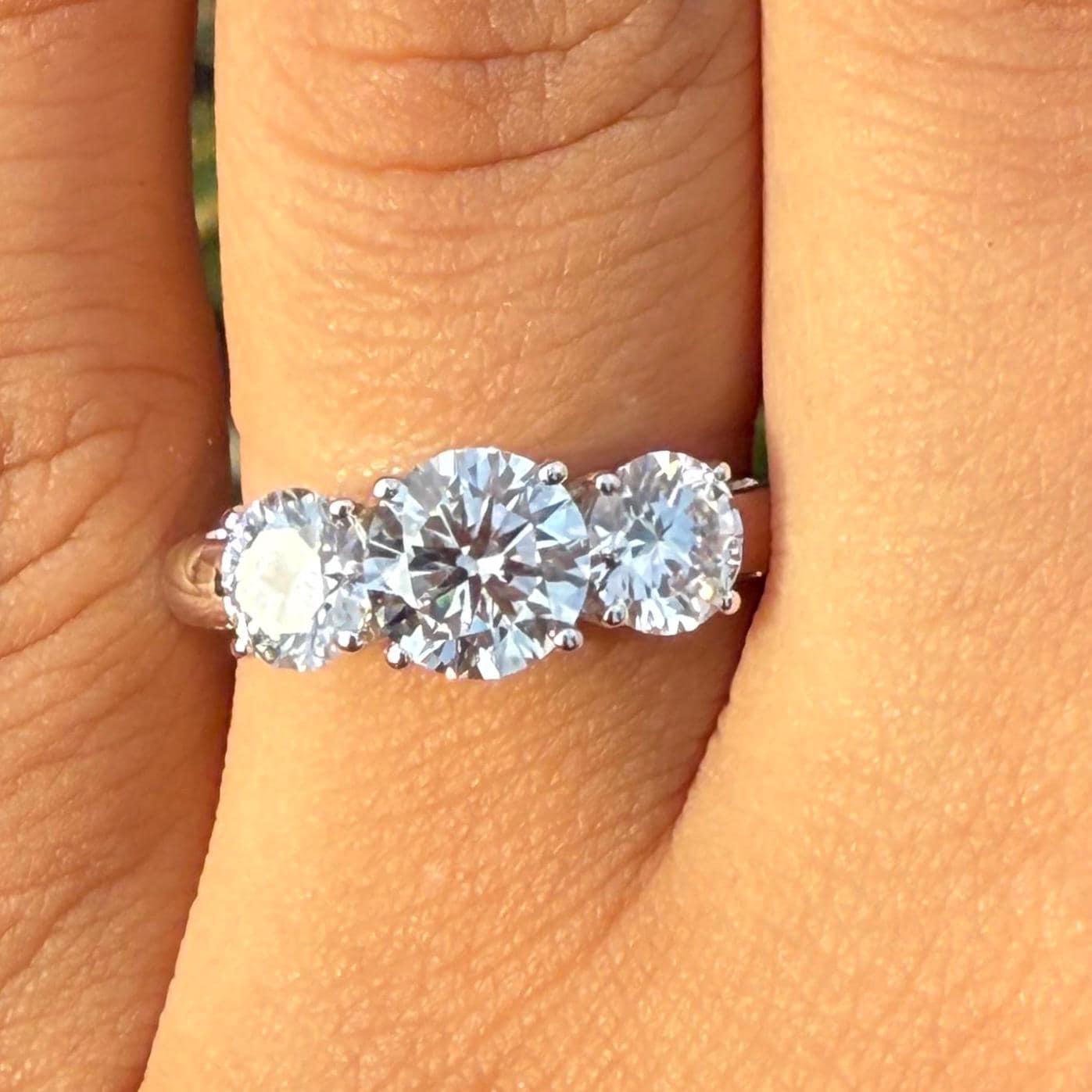 2.50Ct Lab Grown Diamond Three Stone 14K Gold Engagement Ring