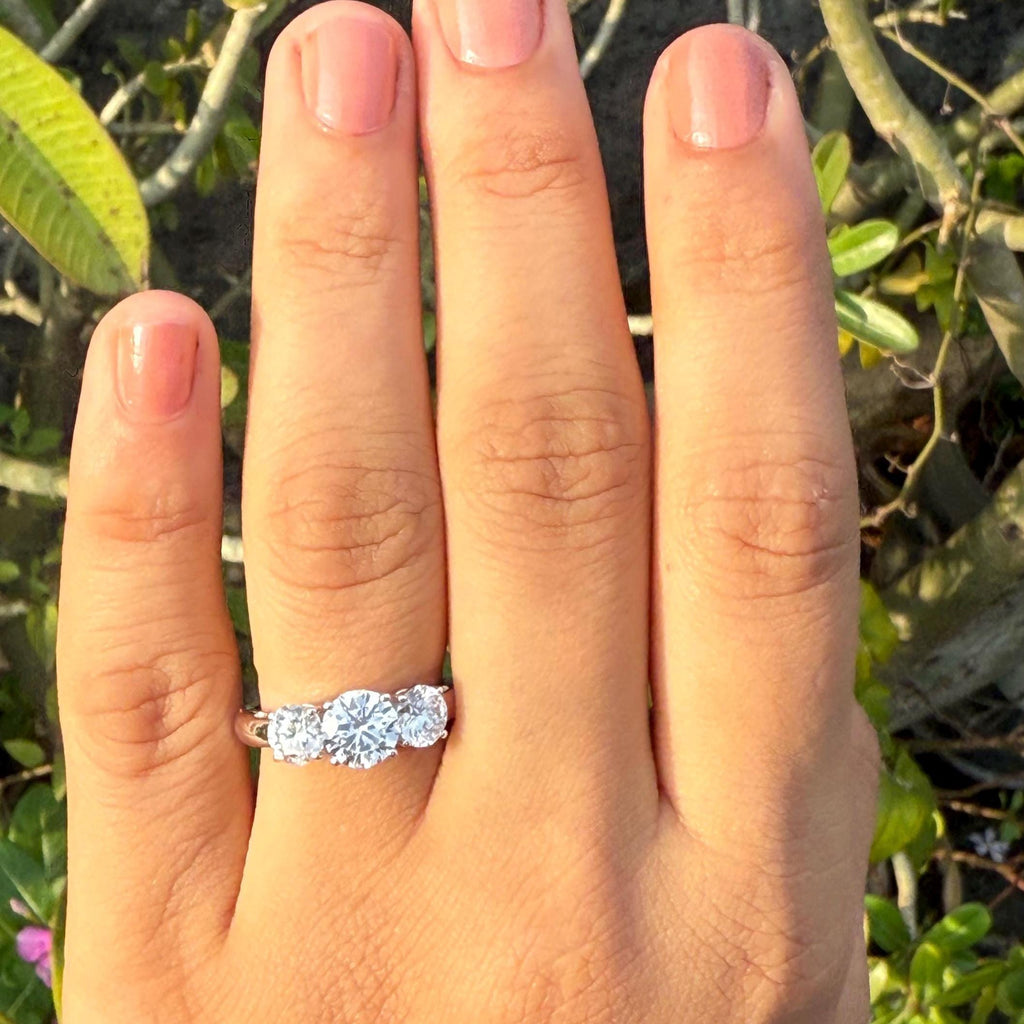 2.50Ct Lab Grown Diamond Three Stone 14K Gold Engagement Ring