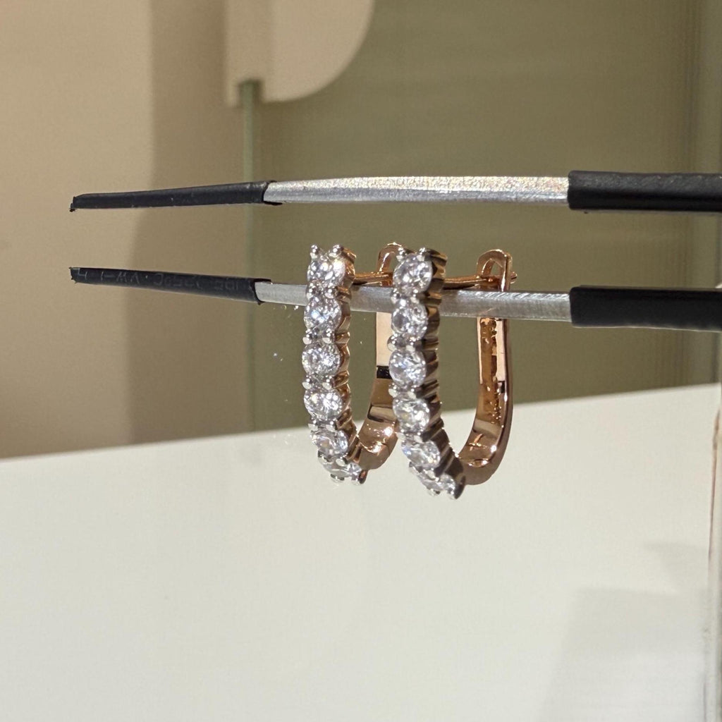 14K Gold Lab Grown Diamond Hoop Earrings | U-Shape Huggies