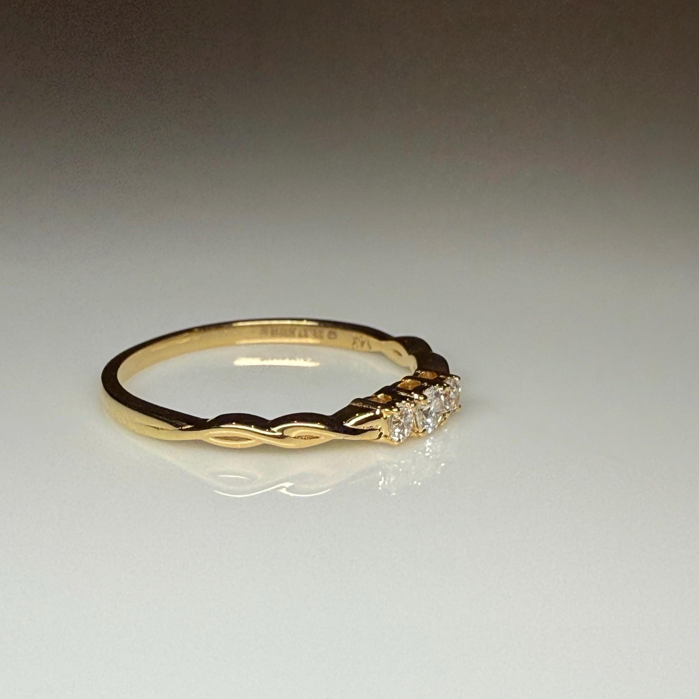 Lab Grown Diamond 14K Gold Three Stone Ring | Dainty Promise Ring