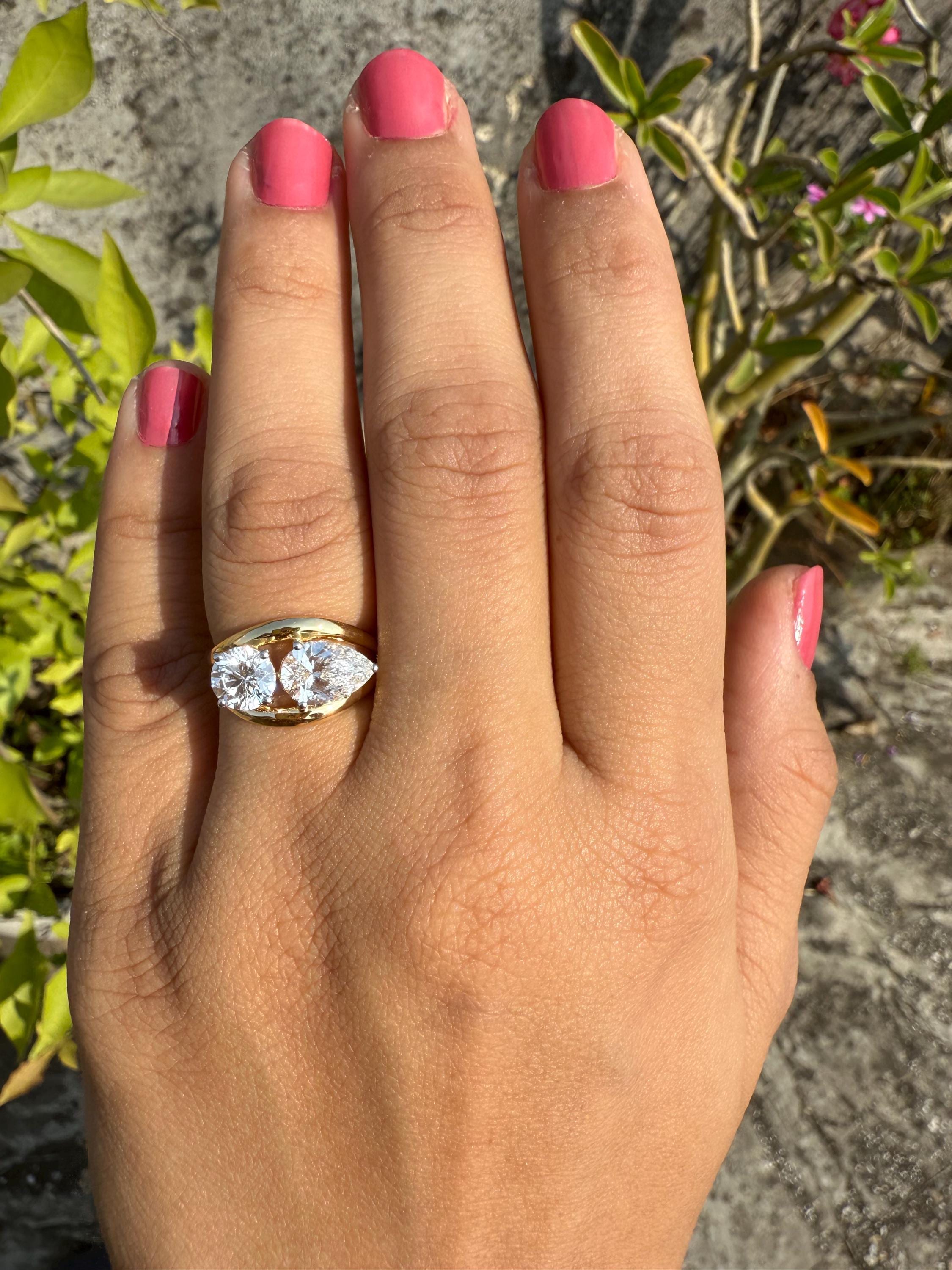 Lab Grown Diamond Toi et Moi Ring | 14K Gold Round & Pear Engagement Ring