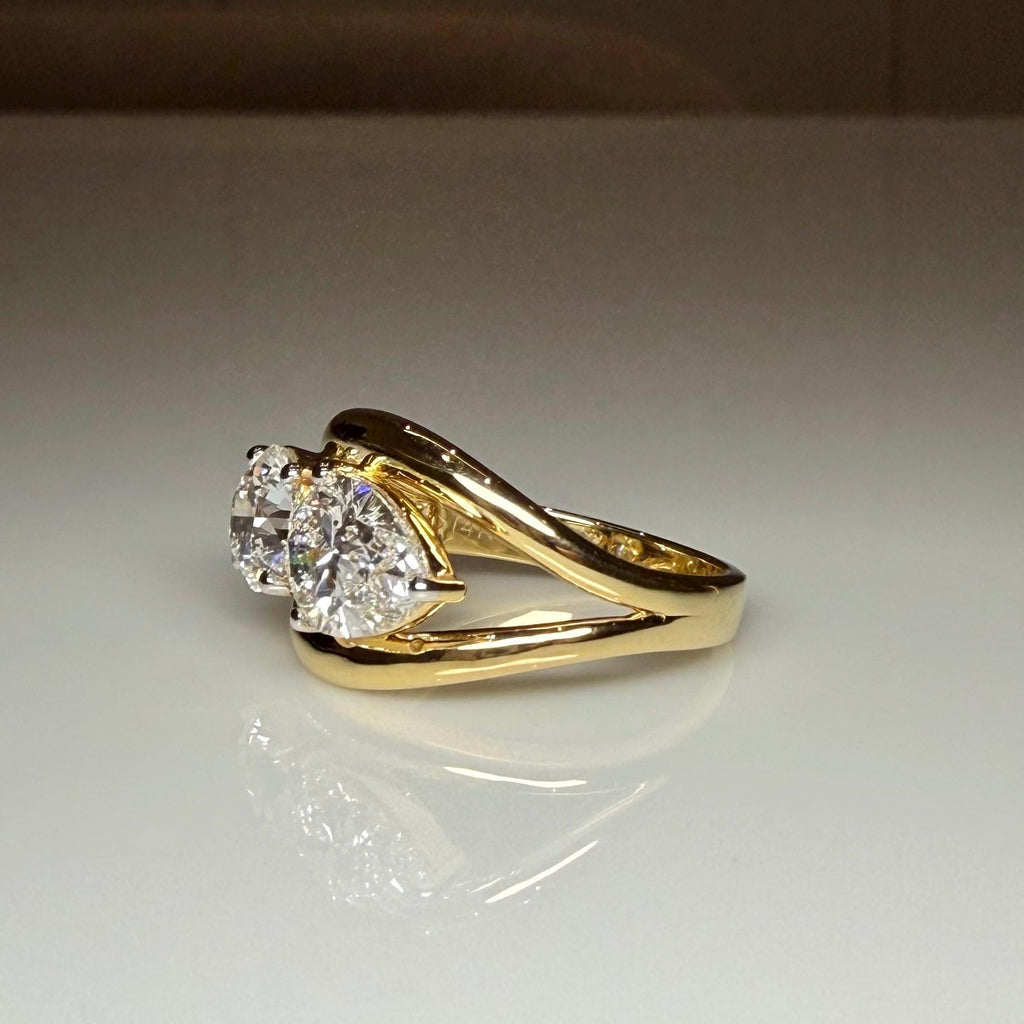 Lab Grown Diamond Toi et Moi Ring | 14K Gold Round & Pear Engagement Ring