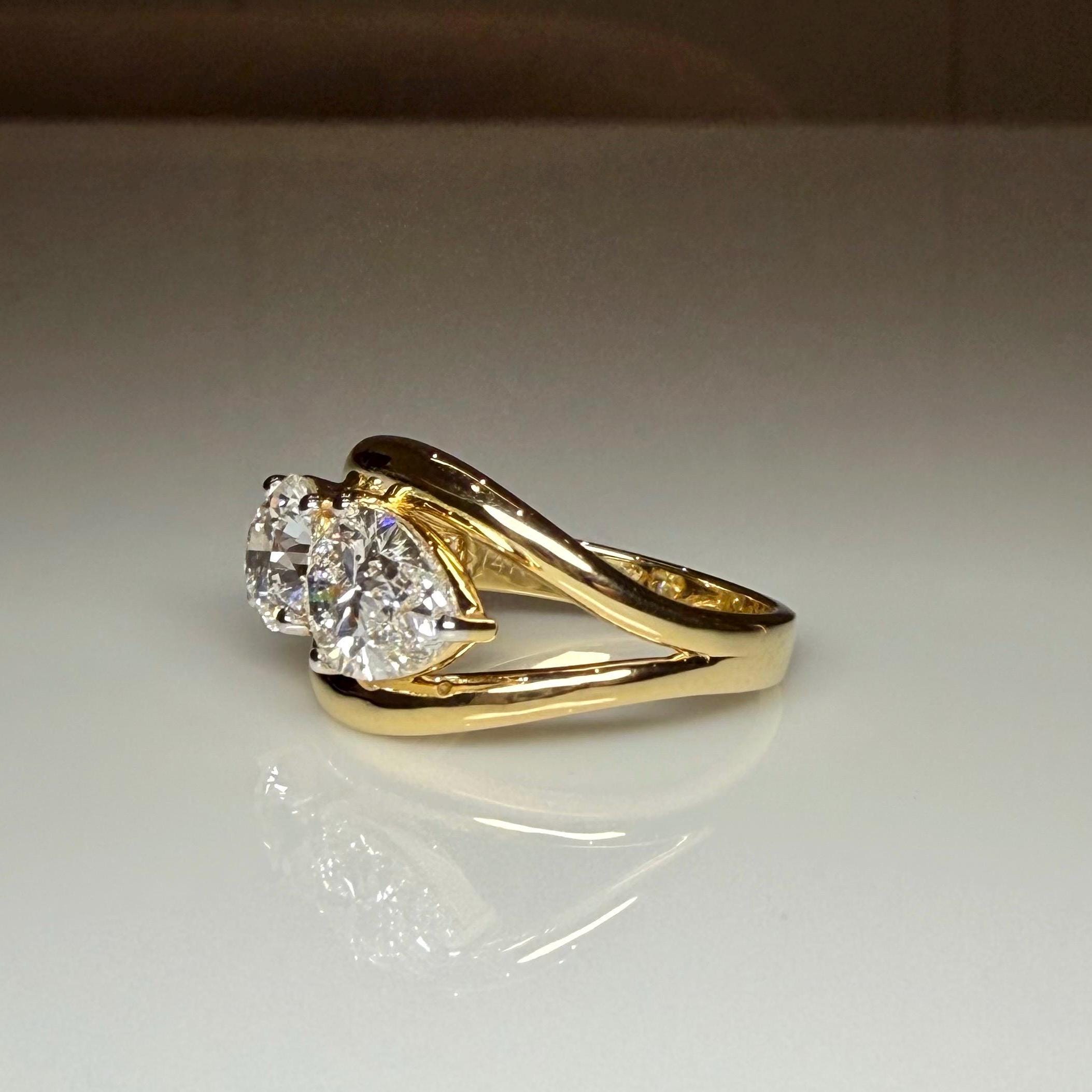 Lab Grown Diamond Toi et Moi Ring | 14K Gold Round & Pear Engagement Ring