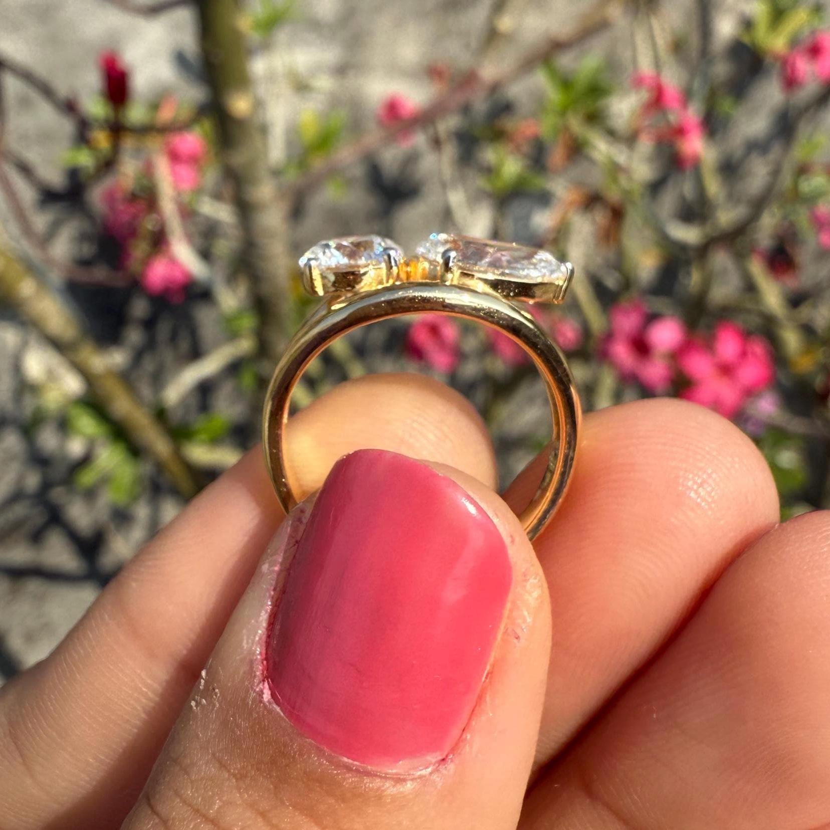 Lab Grown Diamond Toi et Moi Ring | 14K Gold Round & Pear Engagement Ring