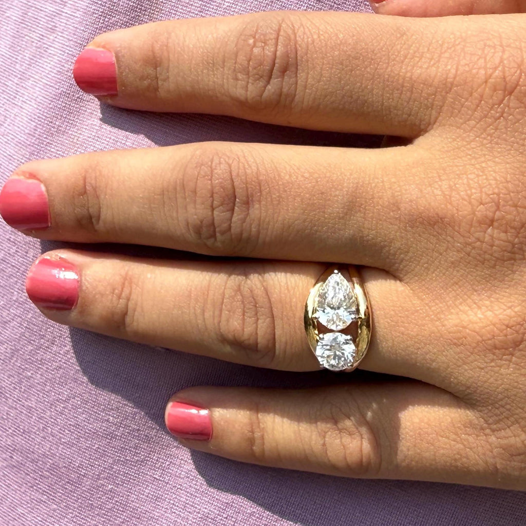 Lab Grown Diamond Toi et Moi Ring | 14K Gold Round & Pear Engagement Ring