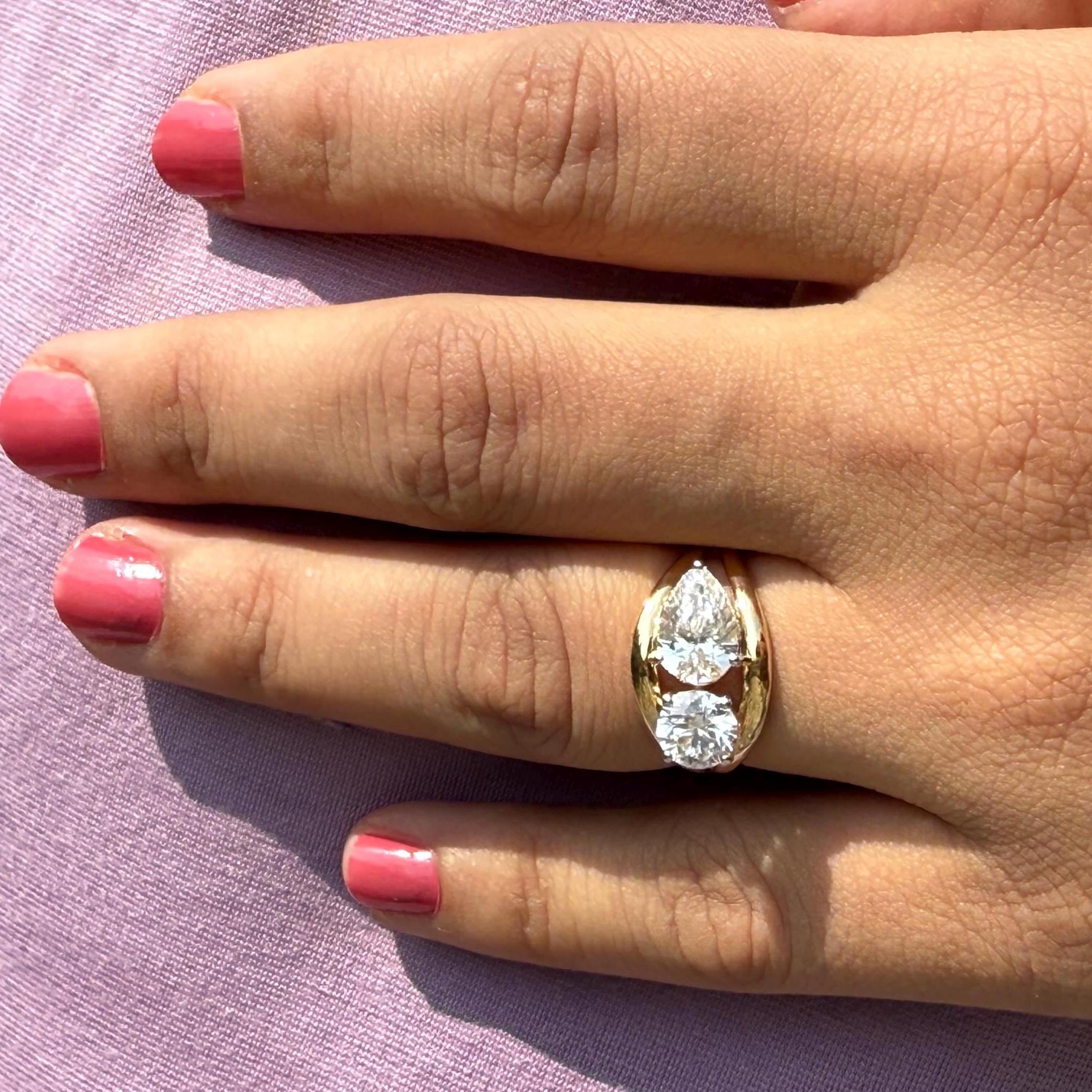 Lab Grown Diamond Toi et Moi Ring | 14K Gold Round & Pear Engagement Ring