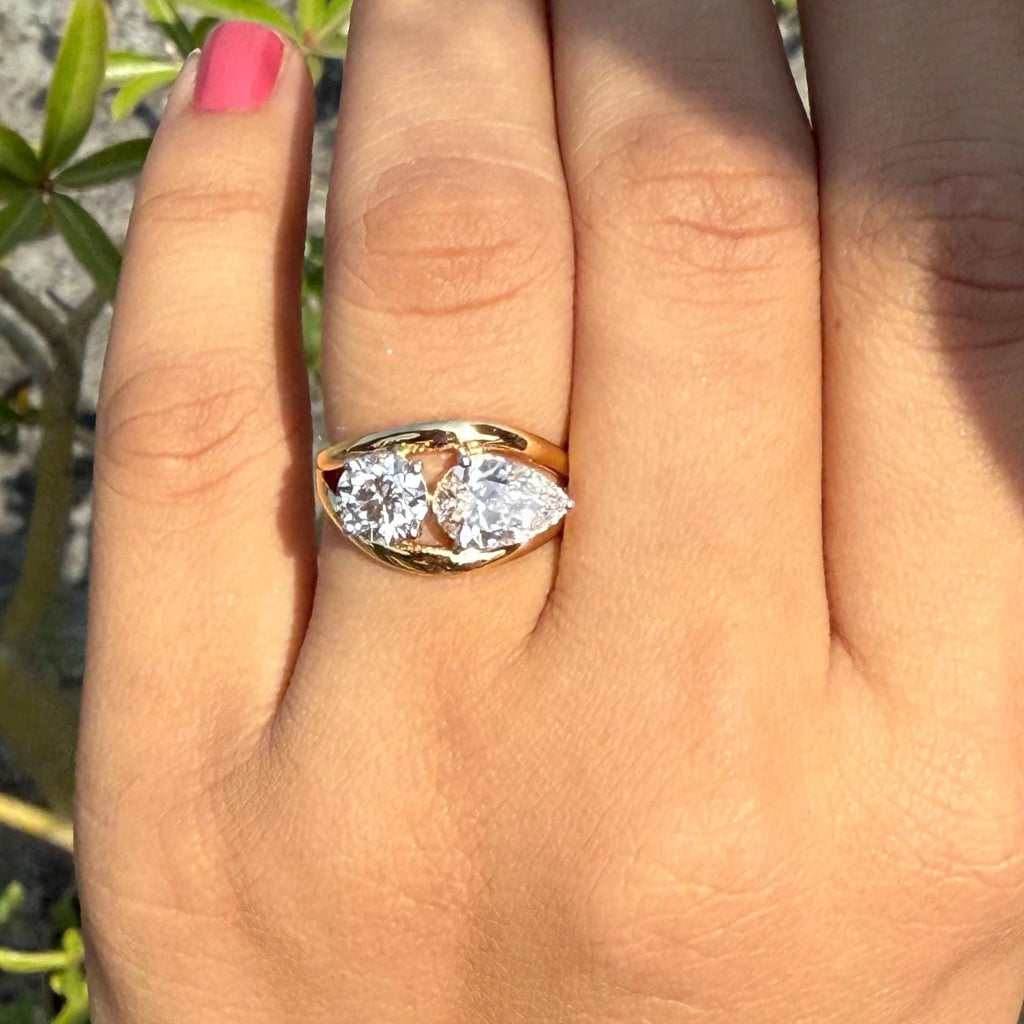 Lab Grown Diamond Toi et Moi Ring | 14K Gold Round & Pear Engagement Ring