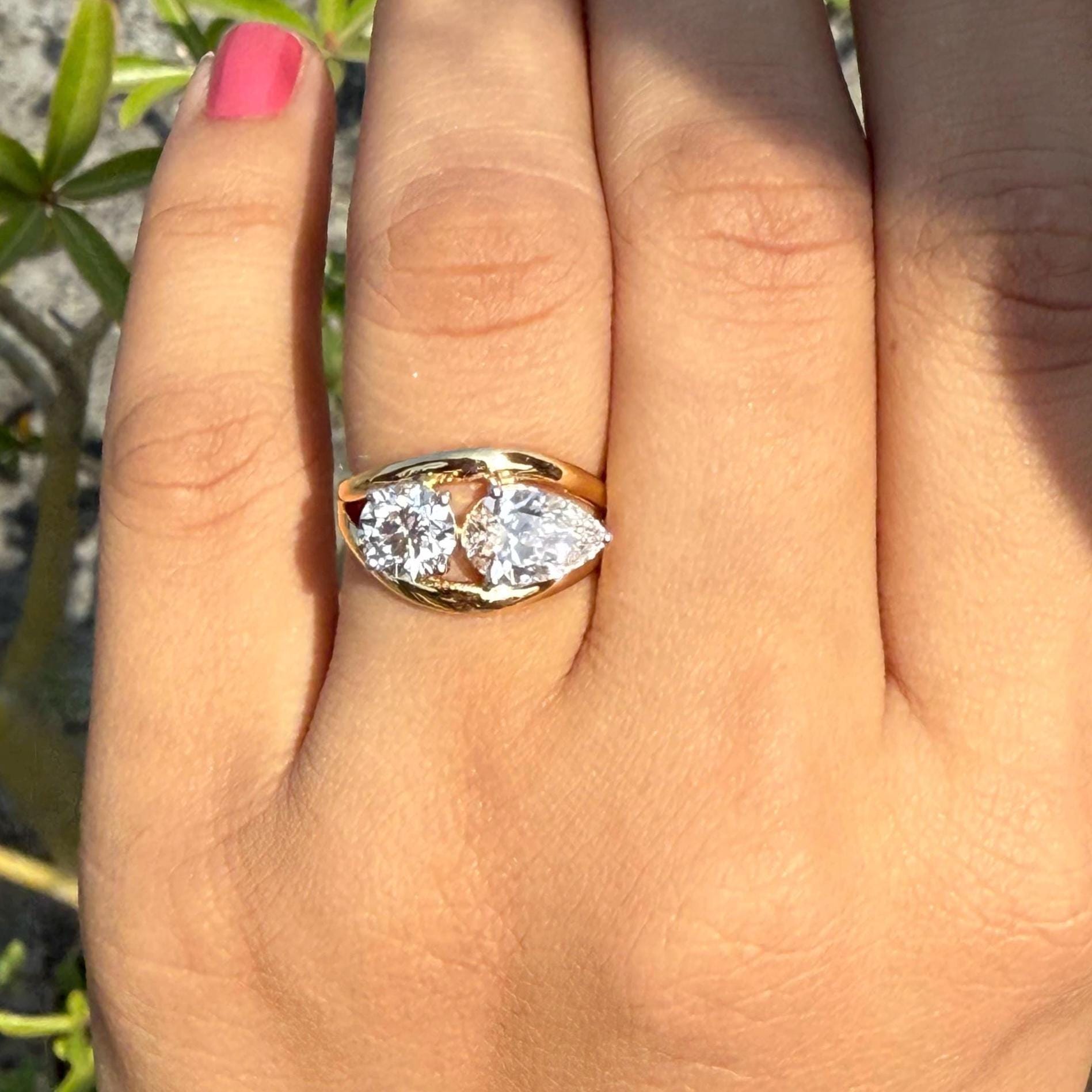 Lab Grown Diamond Toi et Moi Ring | 14K Gold Round & Pear Engagement Ring