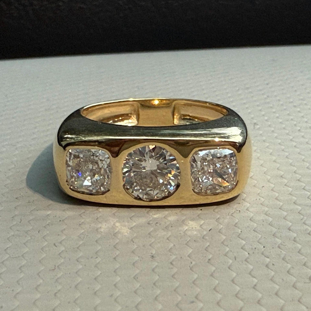 14K Gold Lab Grown Diamond Three Stone Ring | Modern Wide Band