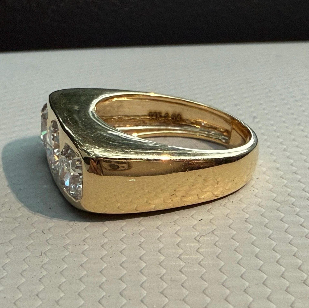 14K Gold Lab Grown Diamond Three Stone Ring | Modern Wide Band