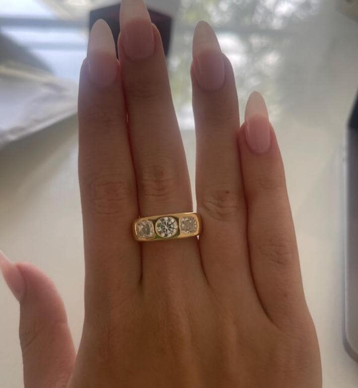 14K Gold Lab Grown Diamond Three Stone Ring | Modern Wide Band